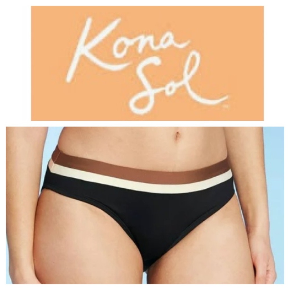 ➡️Kona Sol Colorblock Medium Coverage Hipster Bikini Bottom Size M/L available